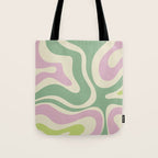 Modern Retro Liquid Swirl Abstract in Soft Pastel Lavender Pink Lime Green Cream Tote Bag Gallery Image 1