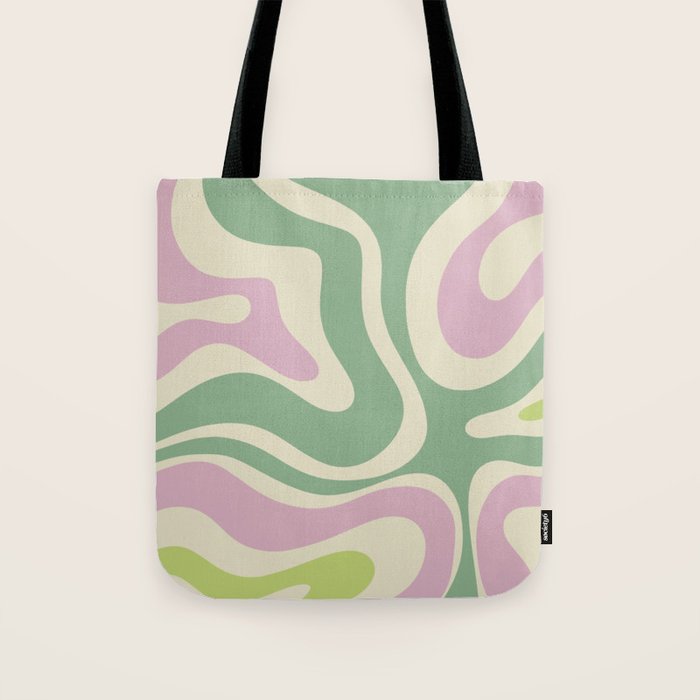 Modern Retro Liquid Swirl Abstract in Soft Pastel Lavender Pink Lime Green Cream Tote Bag Gallery Image 1