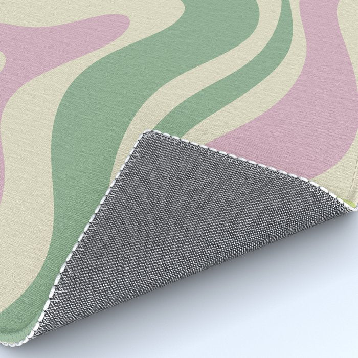 Modern Retro Liquid Swirl Abstract in Soft Pastel Lavender Pink Lime Green Cream Rug Gallery Image 4