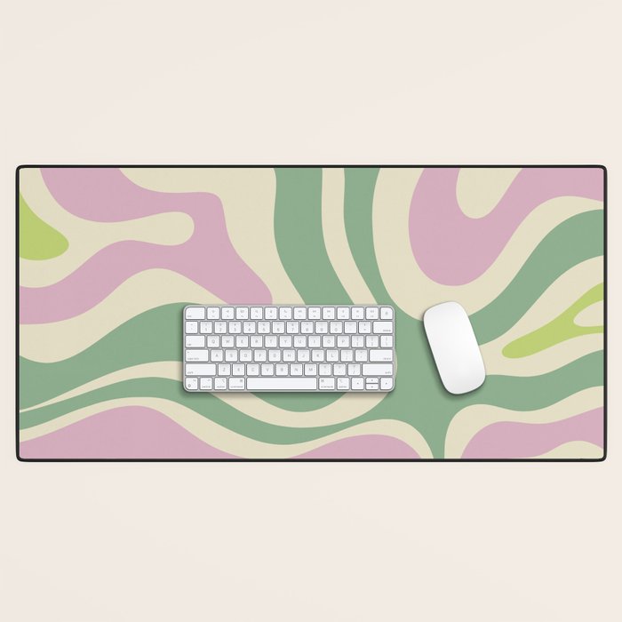 Modern Retro Liquid Swirl Abstract in Soft Pastel Lavender Pink Lime Green Cream Desk Mat Gallery Image 1