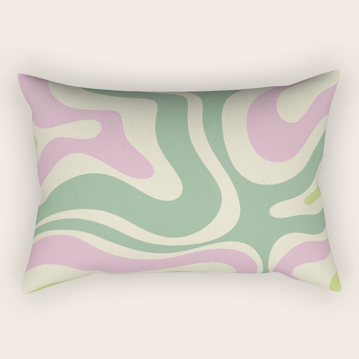 Modern Retro Liquid Swirl Abstract in Soft Pastel Lavender Pink Lime Green Cream Rectangular Pillow Gallery Image 2