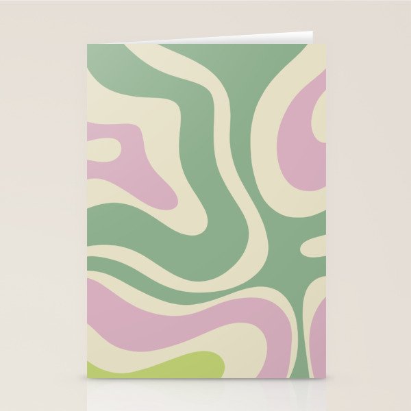 Modern Retro Liquid Swirl Abstract in Soft Pastel Lavender Pink Lime Green Cream Stationery Card Gallery Image 1