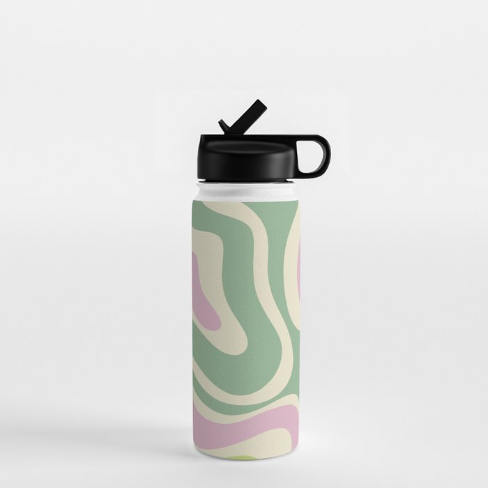 Modern Retro Liquid Swirl Abstract in Soft Pastel Lavender Pink Lime Green Cream Water Bottle Gallery Image 1