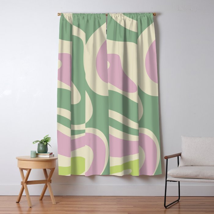 Modern Retro Liquid Swirl Abstract in Soft Pastel Lavender Pink Lime Green Cream Window Curtain Gallery Image 5