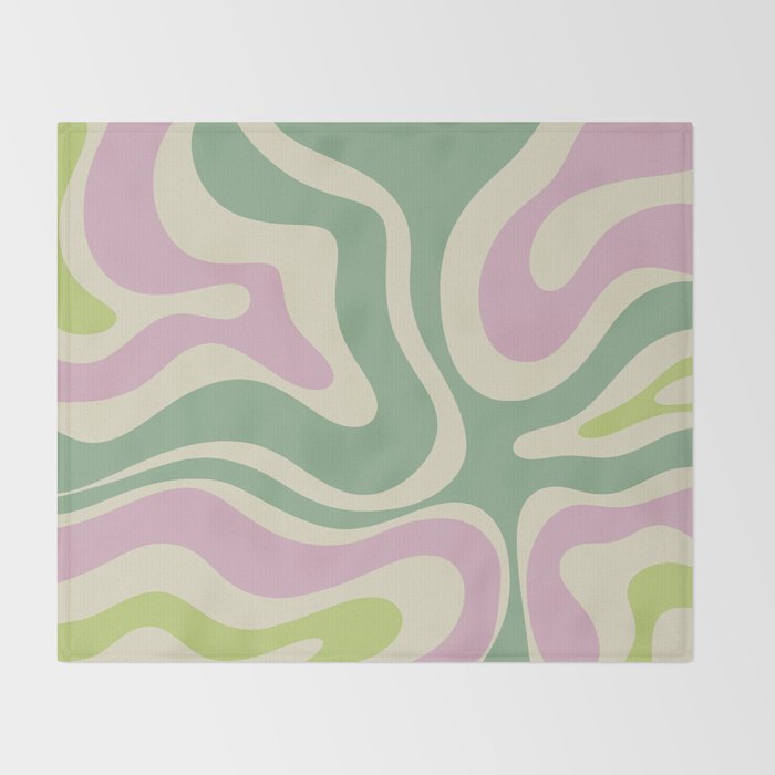 Modern Retro Liquid Swirl Abstract in Soft Pastel Lavender Pink Lime Green Cream Throw Blanket Gallery Image 2