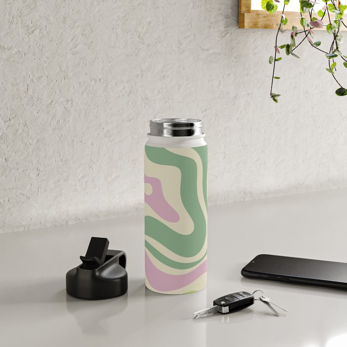 Modern Retro Liquid Swirl Abstract in Soft Pastel Lavender Pink Lime Green Cream Water Bottle Gallery Image 4