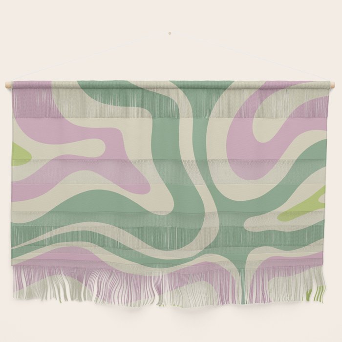 Modern Retro Liquid Swirl Abstract in Soft Pastel Lavender Pink Lime Green Cream Wall Hanging Gallery Image 1