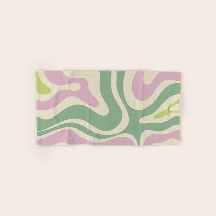Modern Retro Liquid Swirl Abstract in Soft Pastel Lavender Pink Lime Green Cream Bath Towel Gallery Image 1