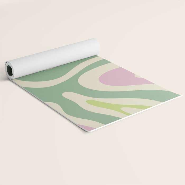 Modern Retro Liquid Swirl Abstract in Soft Pastel Lavender Pink Lime Green Cream Yoga Mat Gallery Image 2