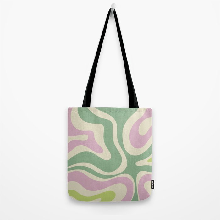 Modern Retro Liquid Swirl Abstract in Soft Pastel Lavender Pink Lime Green Cream Tote Bag Gallery Image 2