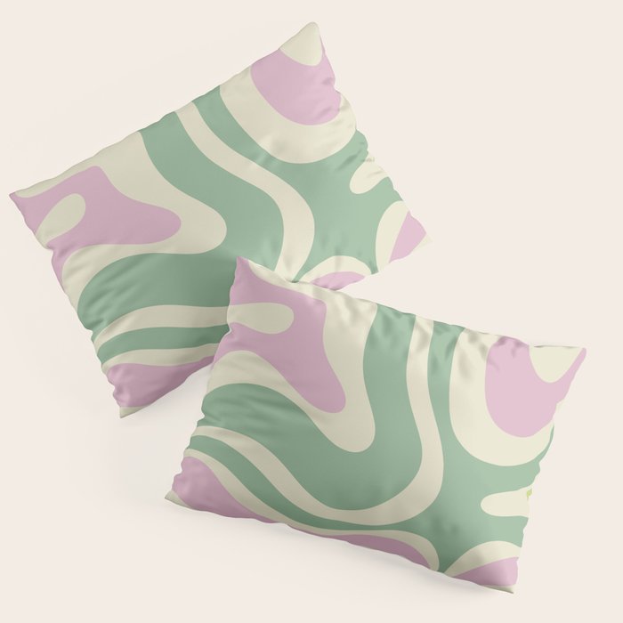 Modern Retro Liquid Swirl Abstract in Soft Pastel Lavender Pink Lime Green Cream Pillow Sham Gallery Image 3