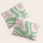 Modern Retro Liquid Swirl Abstract in Soft Pastel Lavender Pink Lime Green Cream Pillow Sham Gallery Image 3