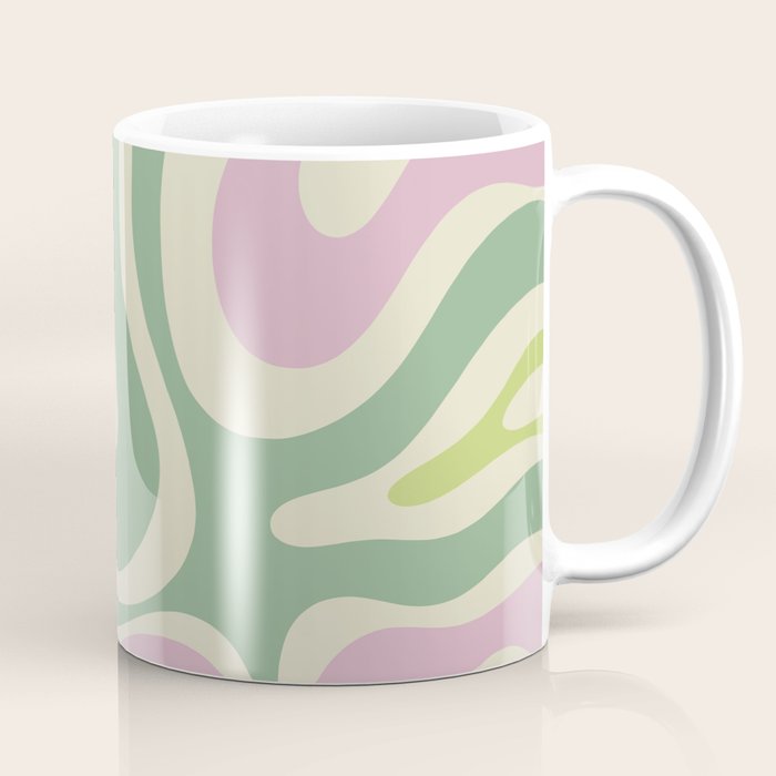 Modern Retro Liquid Swirl Abstract in Soft Pastel Lavender Pink Lime Green Cream Coffee Mug Gallery Image 1