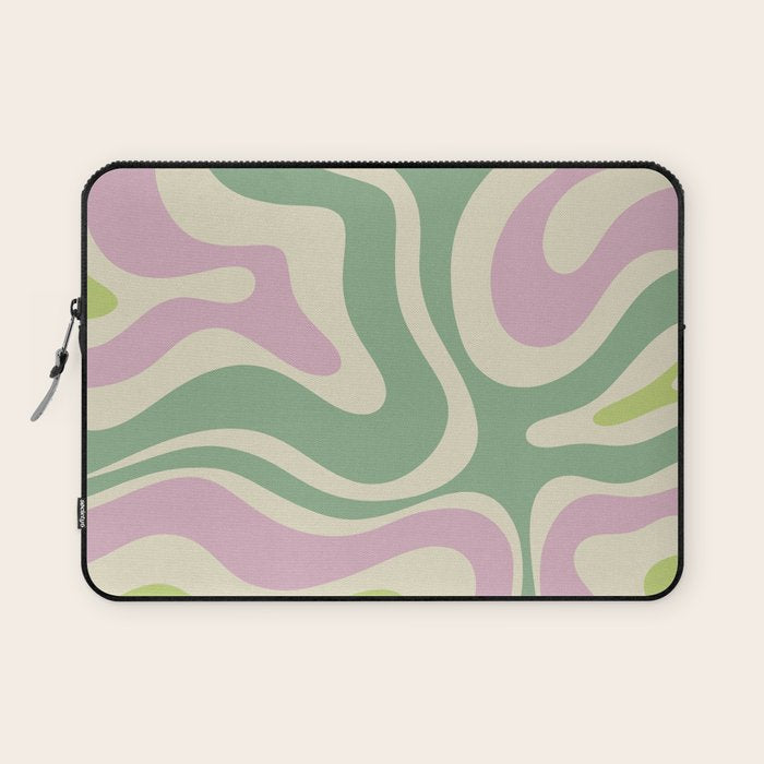 Modern Retro Liquid Swirl Abstract in Soft Pastel Lavender Pink Lime Green Cream Laptop Sleeve Gallery Image 1