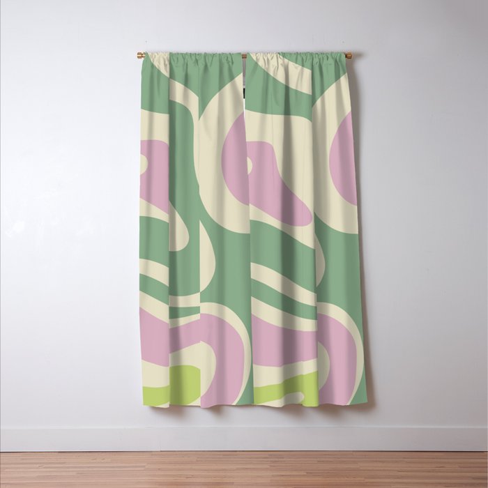 Modern Retro Liquid Swirl Abstract in Soft Pastel Lavender Pink Lime Green Cream Window Curtain Gallery Image 3