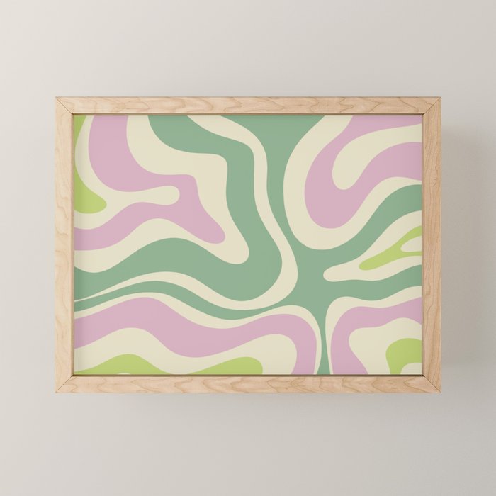 Modern Retro Liquid Swirl Abstract in Soft Pastel Lavender Pink Lime Green Cream Mini Art Print Gallery Image 1