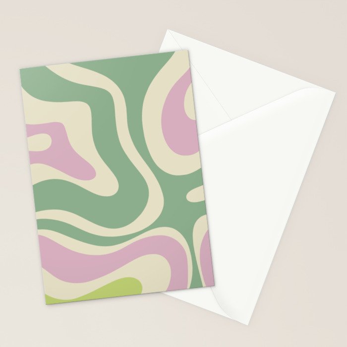 Modern Retro Liquid Swirl Abstract in Soft Pastel Lavender Pink Lime Green Cream Stationery Card Gallery Image 2
