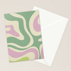 Modern Retro Liquid Swirl Abstract in Soft Pastel Lavender Pink Lime Green Cream Stationery Card Gallery Image 2