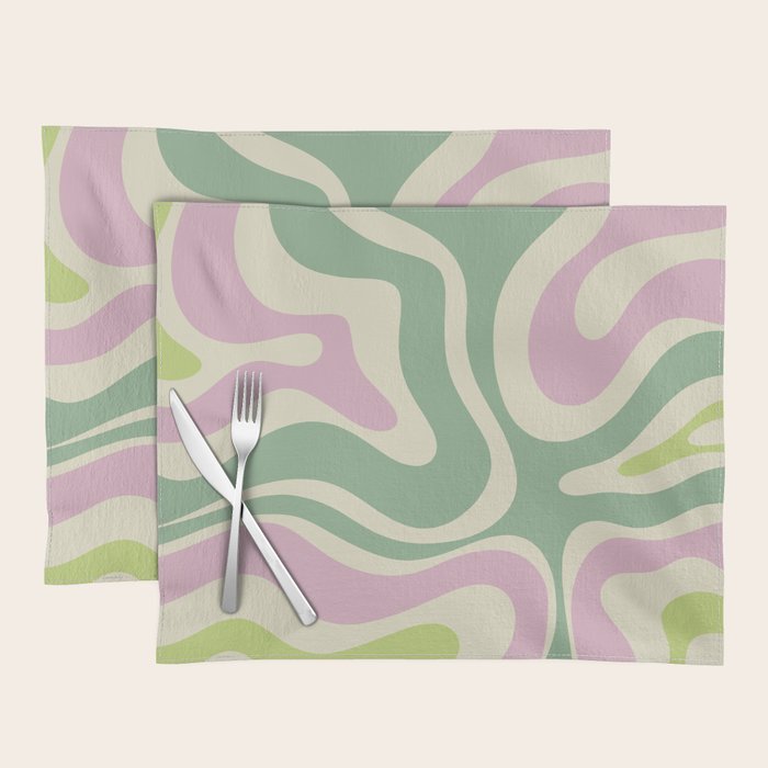Modern Retro Liquid Swirl Abstract in Soft Pastel Lavender Pink Lime Green Cream Placemat Gallery Image 1