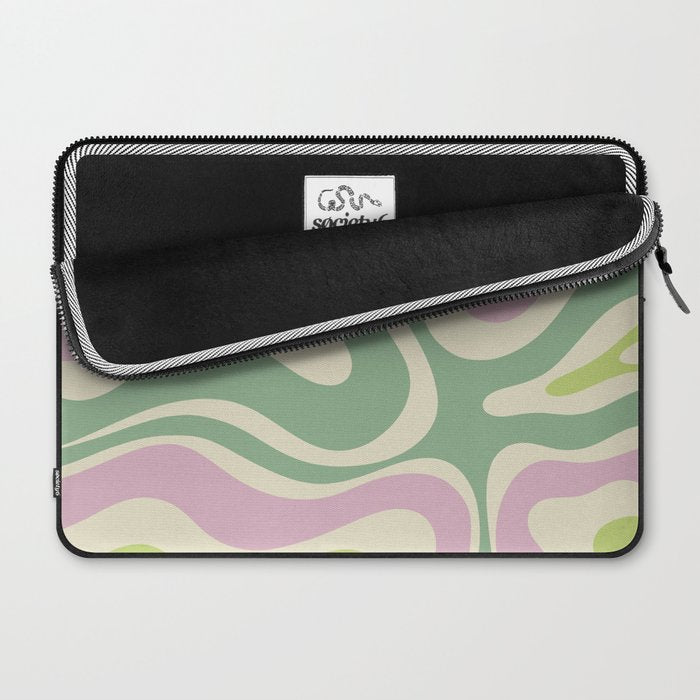 Modern Retro Liquid Swirl Abstract in Soft Pastel Lavender Pink Lime Green Cream Laptop Sleeve Gallery Image 2
