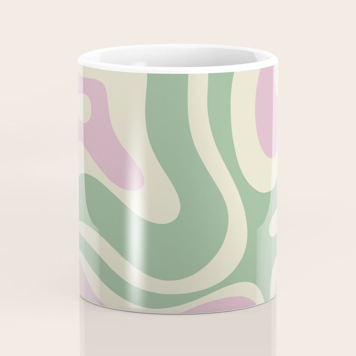 Modern Retro Liquid Swirl Abstract in Soft Pastel Lavender Pink Lime Green Cream Coffee Mug Gallery Image 4