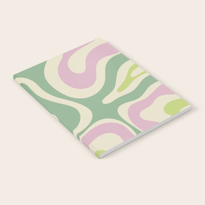 Modern Retro Liquid Swirl Abstract in Soft Pastel Lavender Pink Lime Green Cream Notebook Gallery Image 1