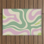 Modern Retro Liquid Swirl Abstract in Soft Pastel Lavender Pink Lime Green Cream Outdoor Rug Gallery Image 1
