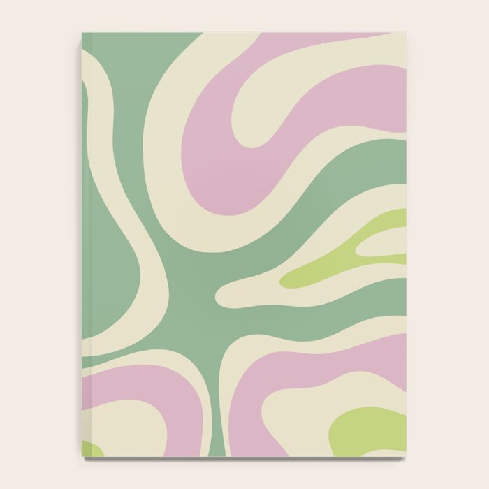 Modern Retro Liquid Swirl Abstract in Soft Pastel Lavender Pink Lime Green Cream Notebook Gallery Image 4