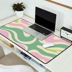 Modern Retro Liquid Swirl Abstract in Soft Pastel Lavender Pink Lime Green Cream Desk Mat Gallery Image 2