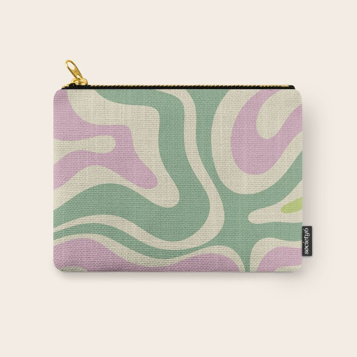 Modern Retro Liquid Swirl Abstract in Soft Pastel Lavender Pink Lime Green Cream Carry All Pouch Gallery Image 1