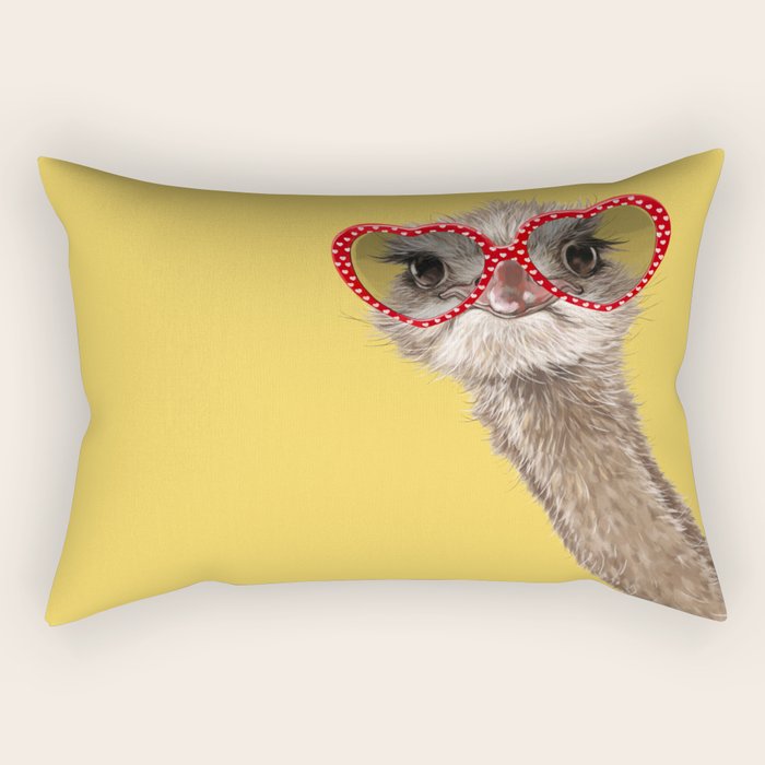 Fashion Hipster Ostrich in Yellow Rectangular Pillow Gallery Image 2