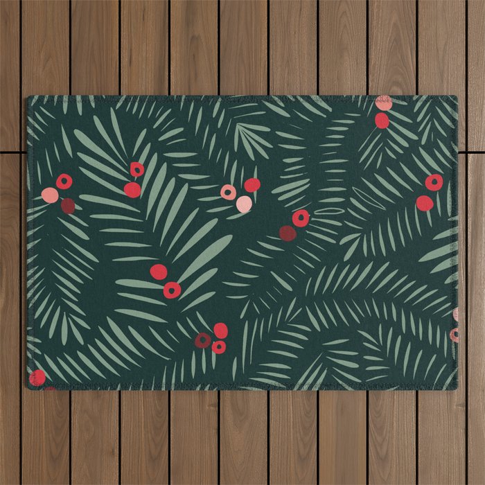 winter christmas time green fir branches Outdoor Rug Gallery Image 1