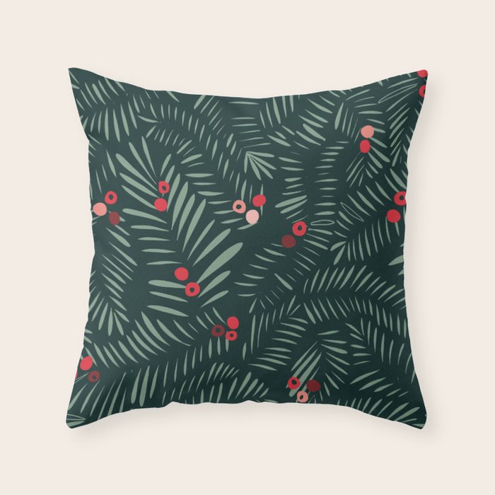 winter christmas time green fir branches Throw Pillow Gallery Image 6