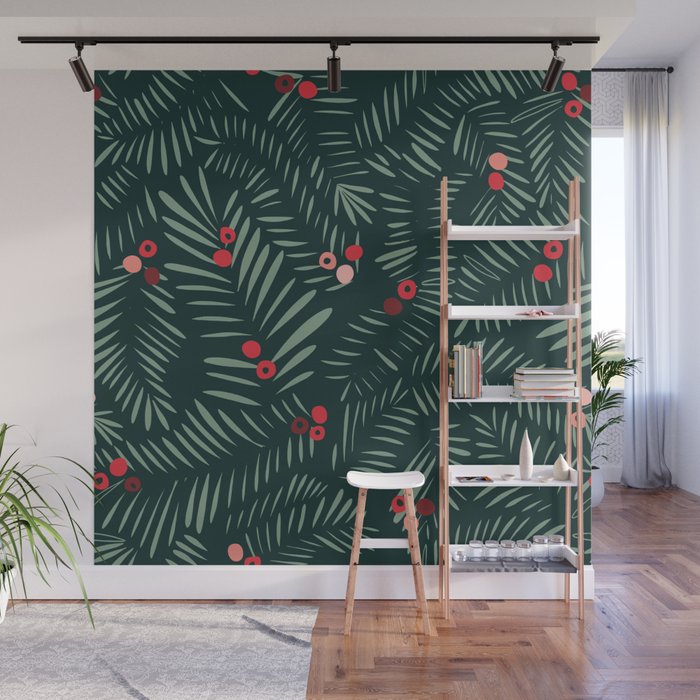 winter christmas time green fir branches Wall Mural Gallery Image 1