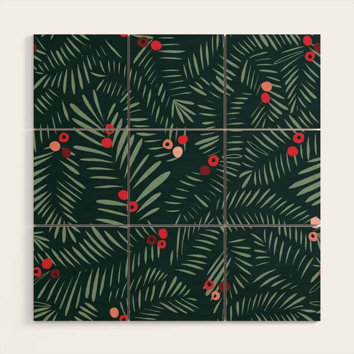 winter christmas time green fir branches Wood Wall Art Gallery Image 1