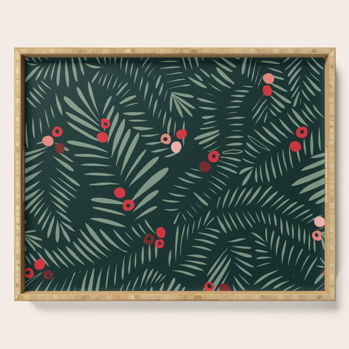 winter christmas time green fir branches Serving Tray Gallery Image 1