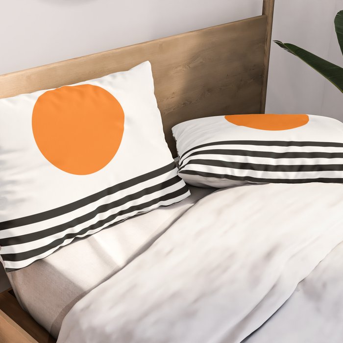 Orange Zen Sunset Minimalist Art Black Stripes Simple Art Pillow Sham Gallery Image 2