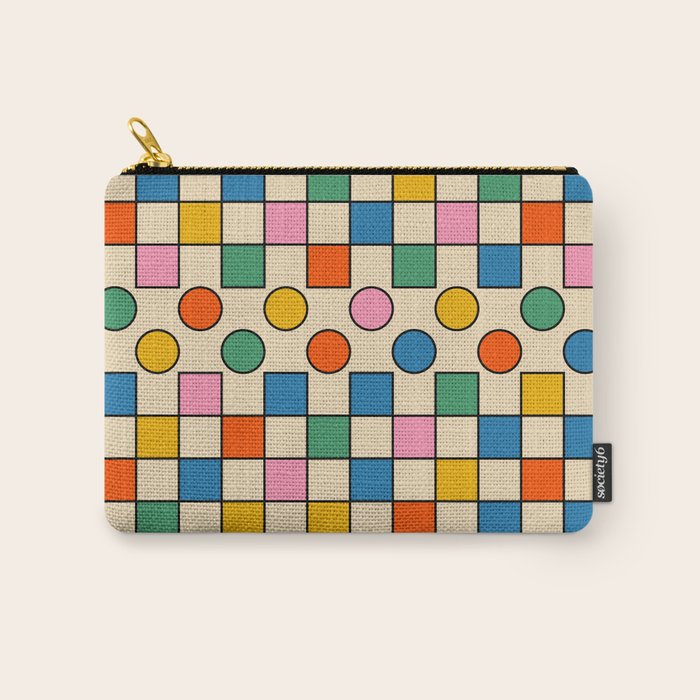 Pop Dots and Checks Colorful Retro Modern 80s 90s Checked Pattern Carry All Pouch Gallery Image 1