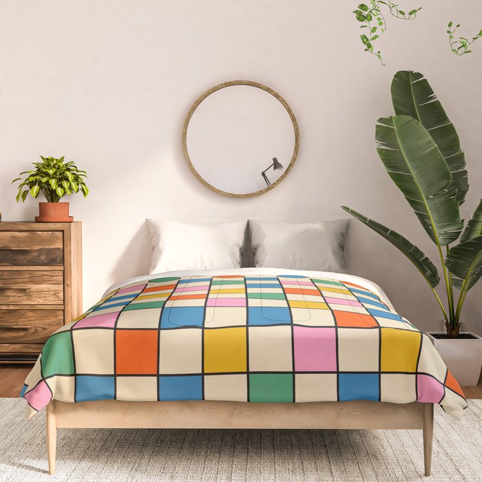 Pop Dots and Checks Colorful Retro Modern 80s 90s Checked Pattern Comforter Gallery Image 3