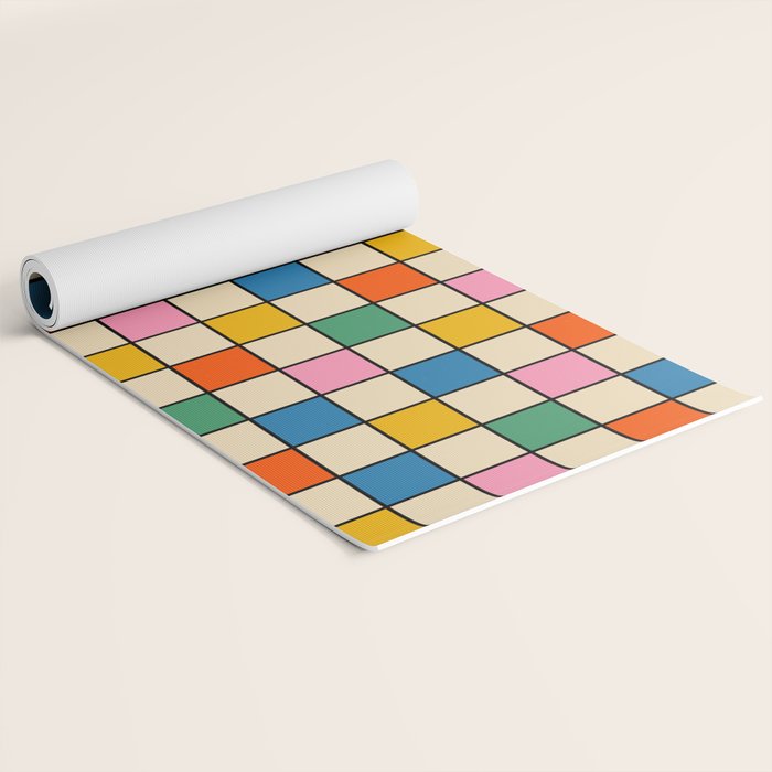 Pop Dots and Checks Colorful Retro Modern 80s 90s Checked Pattern Yoga Mat Gallery Image 2