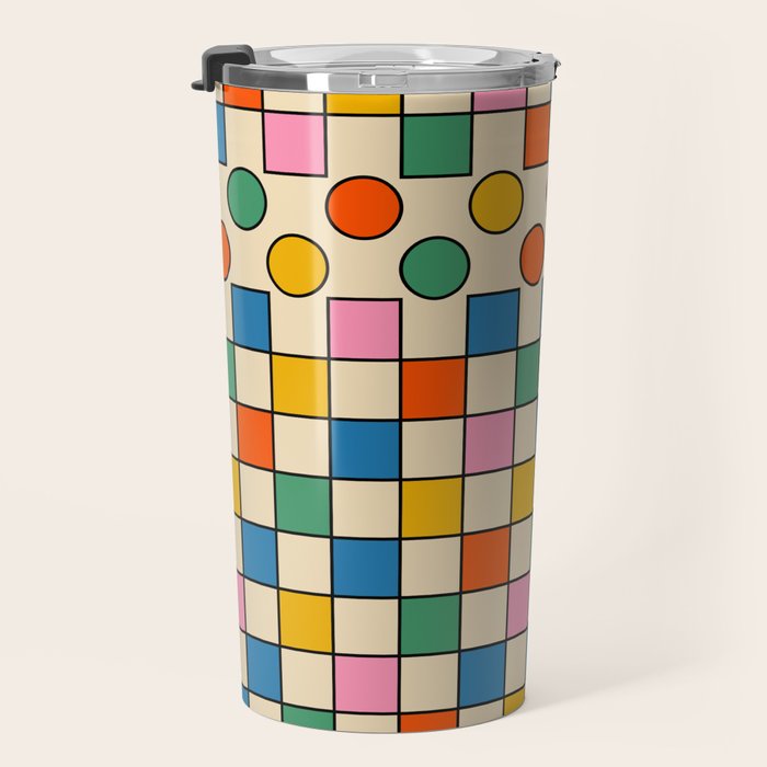 Pop Dots and Checks Colorful Retro Modern 80s 90s Checked Pattern Travel Mug Gallery Image 3