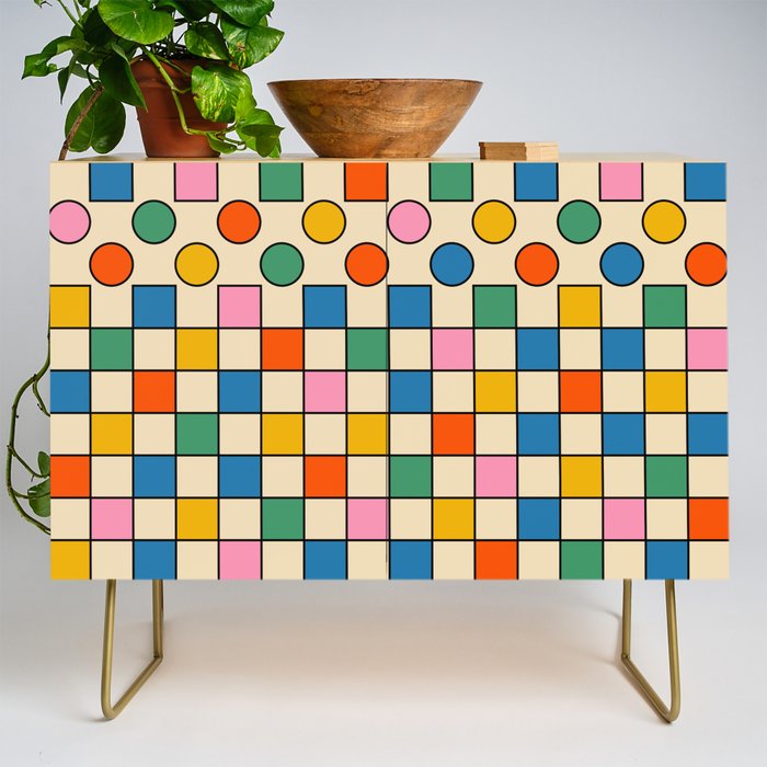 Pop Dots and Checks Colorful Retro Modern 80s 90s Checked Pattern Credenza Gallery Image 1