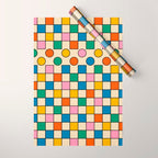 Pop Dots and Checks Colorful Retro Modern 80s 90s Checked Pattern Wrapping Paper Gallery Image 1