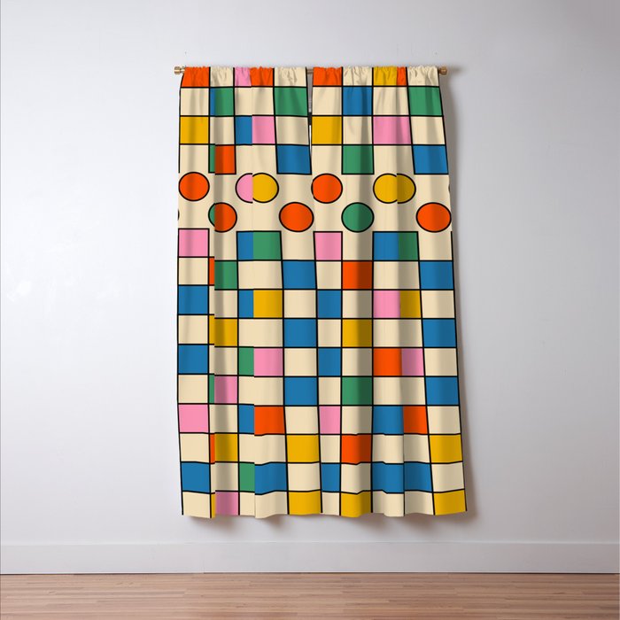 Pop Dots and Checks Colorful Retro Modern 80s 90s Checked Pattern Window Curtain Gallery Image 3
