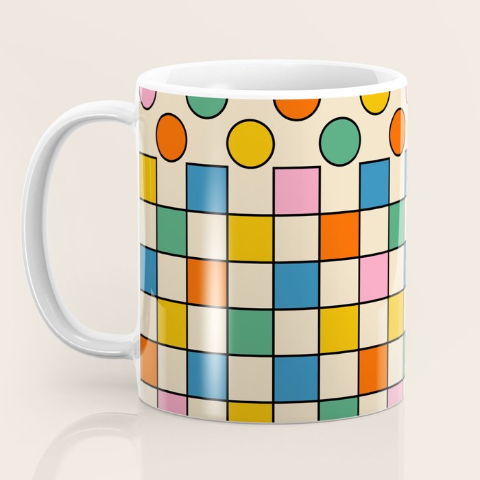 Pop Dots and Checks Colorful Retro Modern 80s 90s Checked Pattern Coffee Mug Gallery Image 3