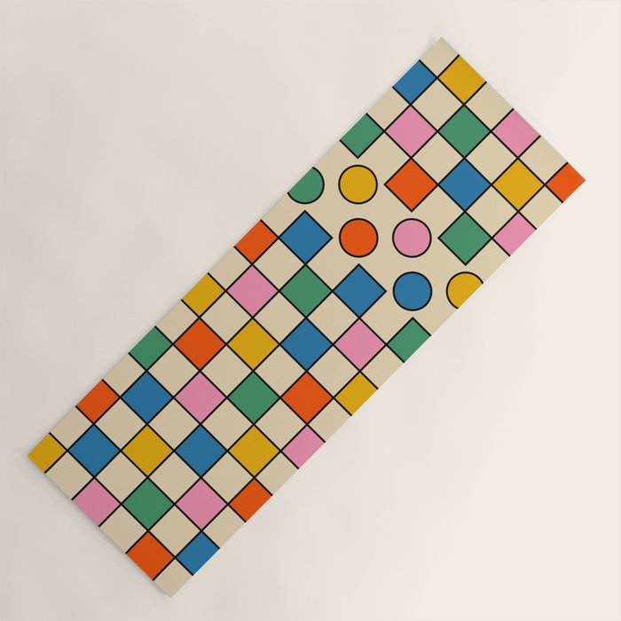 Pop Dots and Checks Colorful Retro Modern 80s 90s Checked Pattern Yoga Mat Gallery Image 1
