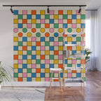Pop Dots and Checks Colorful Retro Modern 80s 90s Checked Pattern Wall Mural Gallery Image 1