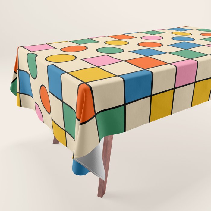 Pop Dots and Checks Colorful Retro Modern 80s 90s Checked Pattern Tablecloth Gallery Image 1