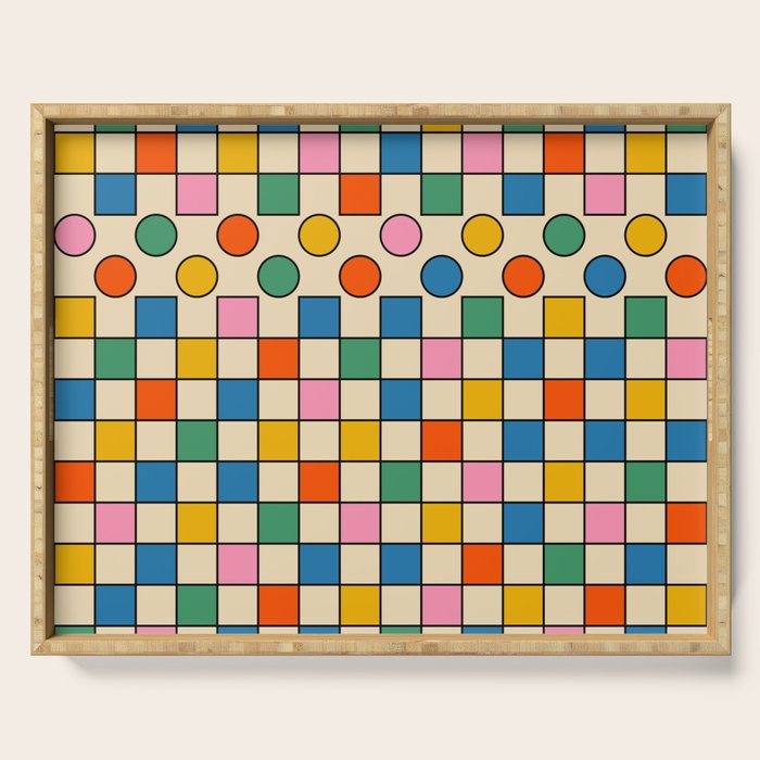 Pop Dots and Checks Colorful Retro Modern 80s 90s Checked Pattern Serving Tray Gallery Image 1