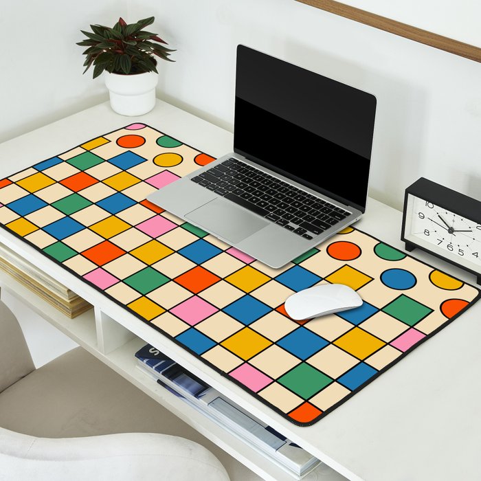 Pop Dots and Checks Colorful Retro Modern 80s 90s Checked Pattern Desk Mat Gallery Image 2